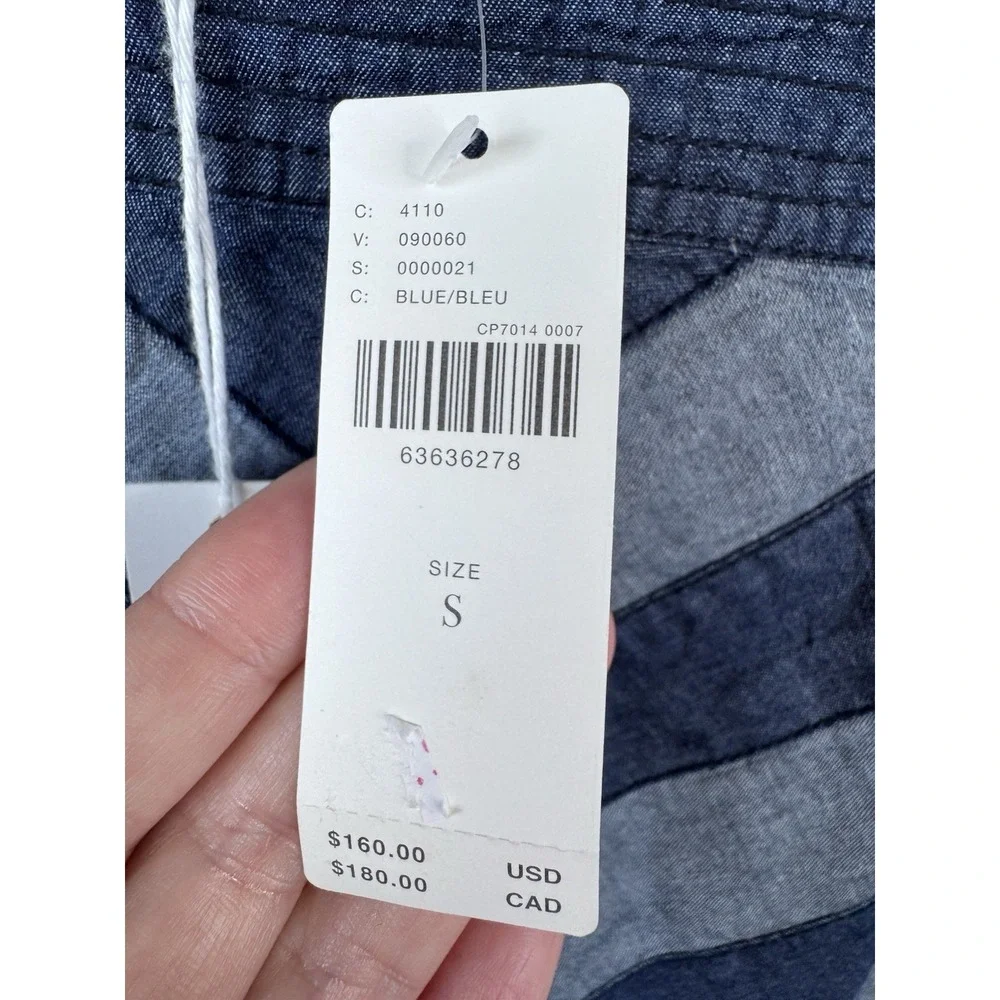 Anthropologie x‎ Love the Label Smocked Puff-Sleeve Blouse Top S Denim Blue Boho - Picture 8 of 12